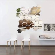 Xemz Hexagon Mirror Wall Stickers, 12PCS Mirror Art DIY Home Decorative 3D Hexagonal Acrylic Mirror Wall Sheet Plastic Tiles Decor, for Home Bedroom Living Room Sofa TV Background Wall