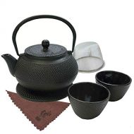 Xena Traditional Japanese Tea Kettle Iron Teapot Gift Set Cast 7 Piece Teacup Set with Trivet Stand Tray and Stainless Steel Strainer Tea Pot with Infuser