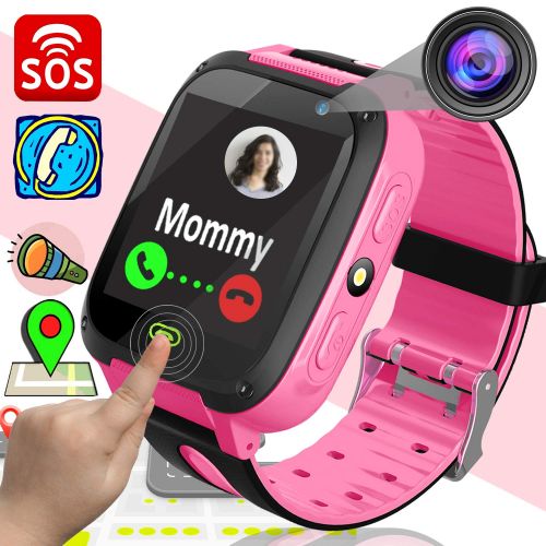  Xenzy Kids Smart Phone Watch Girls Boys 1.5 Touch HD GPS Tracker with 2 Way Call SOS Camera Flashlight Alarm Fitness Tracker Christmas New Year Party Electronic Learning Toy Birthday Gif