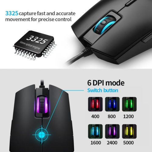  RGB Gaming Mouse Wired LED Mice, Xergur Backlit Optical USB Mouse with 8 Programmable Buttons, Comfortable Hand Feeling Mouse for Laptop PC Computer Gamer (Black)