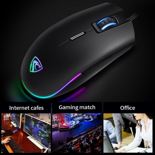  RGB Gaming Mouse Wired LED Mice, Xergur Backlit Optical USB Mouse with 8 Programmable Buttons, Comfortable Hand Feeling Mouse for Laptop PC Computer Gamer (Black)