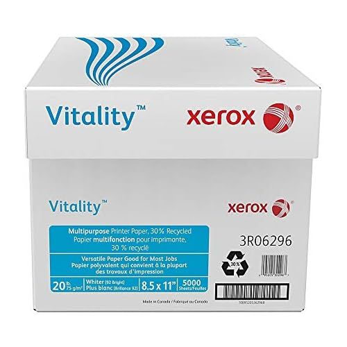  Xerox Vitality Multipurpose Printer Paper, Letter Size Paper, 92 Brightness, 20 Lb, 30% Recycled, FSC Certified, 500 Sheets Per Ream, Case of 10 Reams