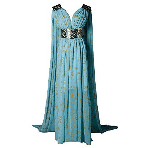  할로윈 용품Xfang Womens Chiffon dress Halloween Cosplay Costume Blue Long Train Dress