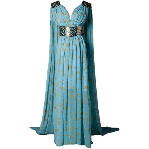  할로윈 용품Xfang Womens Chiffon dress Halloween Cosplay Costume Blue Long Train Dress