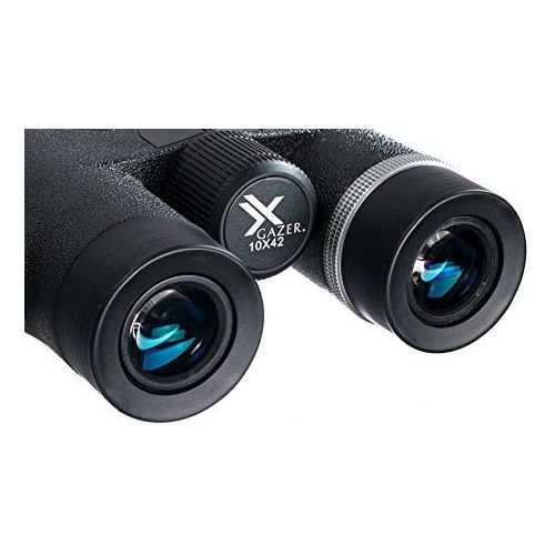  Xgazer Optics HD 10X42 Professional Binoculars - High Power Travel, Hunting, Fishing, Safari, Bird Watching Binoculars - Long Range, Eye-Relief Binoculars w/Neck Strap, Cleaning Cl