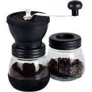 XiQue Manual Coffee Grinder with Ceramic Burrs,Coffee container capacity:12 oz（350 ml）, Black, with Stainless Steel Handle and Silicon Cove