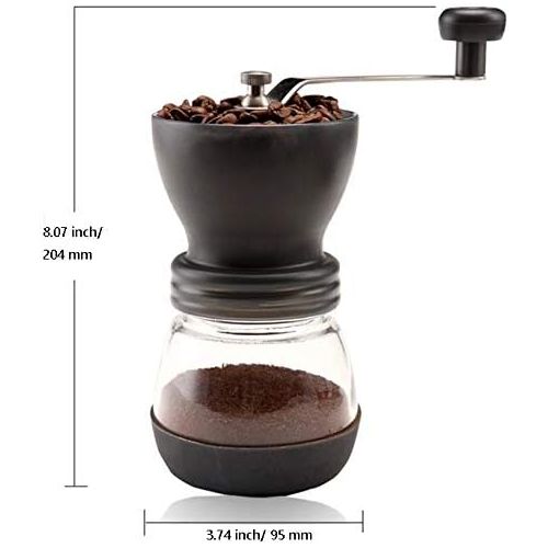  XiQue Manual Coffee Grinder with Ceramic Burrs,Coffee container capacity:12 oz（350 ml）, Black, with Stainless Steel Handle and Silicon Cove