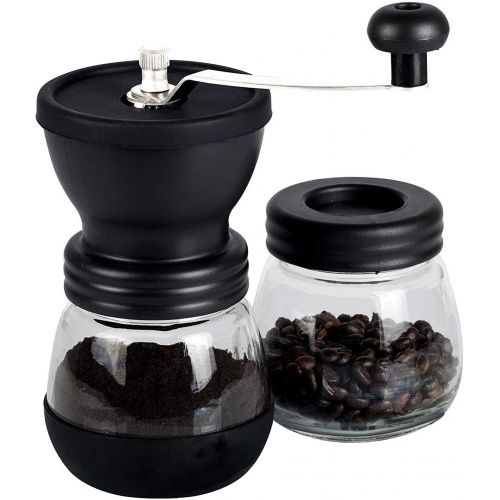  XiQue Manual Coffee Grinder with Ceramic Burrs,Coffee container capacity:12 oz（350 ml）, Black, with Stainless Steel Handle and Silicon Cove