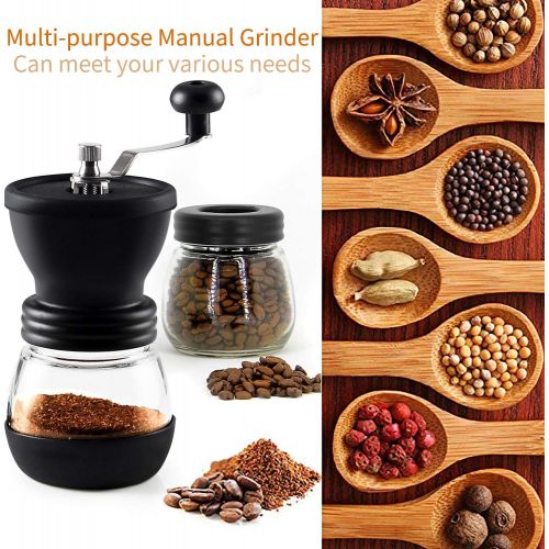  XiQue Manual Coffee Grinder with Ceramic Burrs,Coffee container capacity:12 oz（350 ml）, Black, with Stainless Steel Handle and Silicon Cove