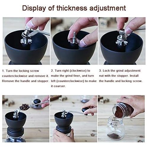  [아마존베스트]XiQue Manual Coffee Grinder with Ceramic Burrs,Coffee container capacity:12 oz（350 ml）, Black, with Stainless Steel Handle and Silicon Cove