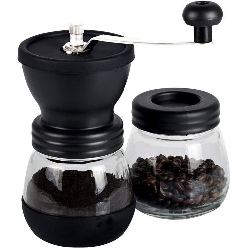  [아마존베스트]XiQue Manual Coffee Grinder with Ceramic Burrs,Coffee container capacity:12 oz（350 ml）, Black, with Stainless Steel Handle and Silicon Cove