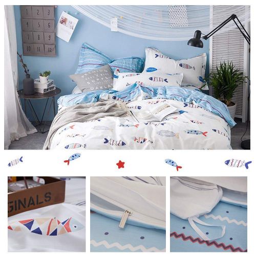  XiXiLi 3 Pieces Bedding Sets Full/Queen 100% Cotton,Premium Reversible Teen Seaworld Duvet Cover Set Queen for Boys Girls Adults Zipper Closure,Soft,Breathable,No Comforter