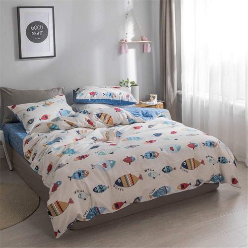  XiXiLi 3 Pieces Bedding Sets Full/Queen 100% Cotton,Premium Reversible Teen Seaworld Duvet Cover Set Queen for Boys Girls Adults Zipper Closure,Soft,Breathable,No Comforter