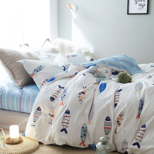  XiXiLi 3 Pieces Bedding Sets Full/Queen 100% Cotton,Premium Reversible Teen Seaworld Duvet Cover Set Queen for Boys Girls Adults Zipper Closure,Soft,Breathable,No Comforter
