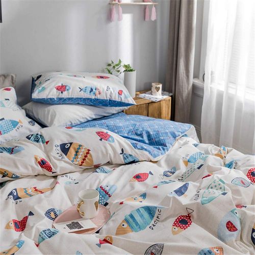  XiXiLi 3 Pieces Bedding Sets Full/Queen 100% Cotton,Premium Reversible Teen Seaworld Duvet Cover Set Queen for Boys Girls Adults Zipper Closure,Soft,Breathable,No Comforter