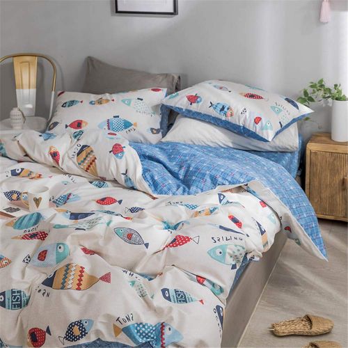  XiXiLi 3 Pieces Bedding Sets Full/Queen 100% Cotton,Premium Reversible Teen Seaworld Duvet Cover Set Queen for Boys Girls Adults Zipper Closure,Soft,Breathable,No Comforter