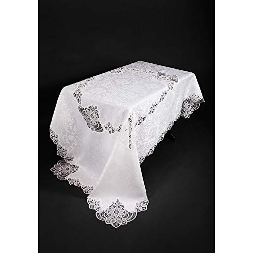  Xia Home Fashions XD17190 Antebella Lace Embroidered Cutwork Tablecloth, 72 by 144-Inch, White