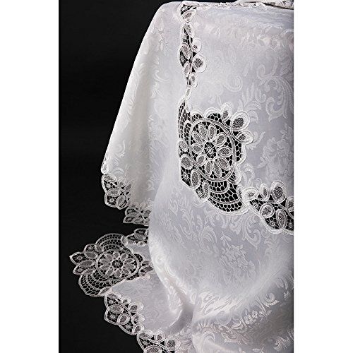  Xia Home Fashions XD17190 Antebella Lace Embroidered Cutwork Tablecloth, 72 by 144-Inch, White