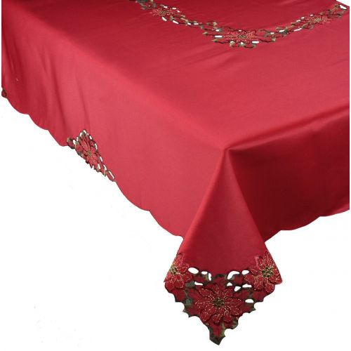  Xia Home Fashions Holiday Spirit Embroidered Cutwork Christmas Tablecloth, 70-Inch by 120-Inch