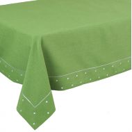 Xia Home Fashions Polka Dot Embroidered Easy Care Tablecloth, 60 by 84-Inch, Green
