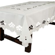 Xia Home Fashions Cutwork White Pattern with Embroidered Flower Table Cloth, 72 by 108-Inch