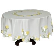 Xia Home Fashions Spring Tulip Embroidered Cutwork Round Spring Tablecloth, 72-Inch