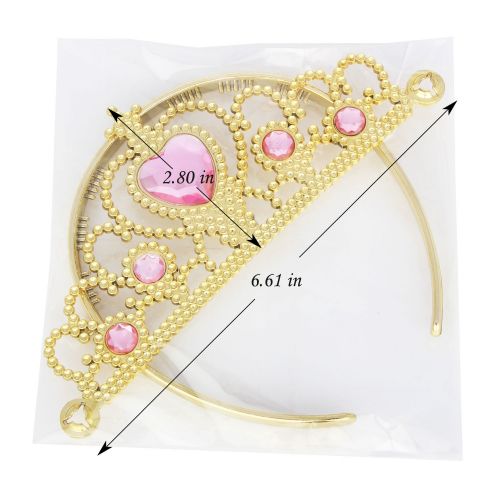  XiangGuanQianYing Tiaras and Crowns for Little Girls Plastic Gold Tiara Pink Ruby for Girls with Gift Wrap