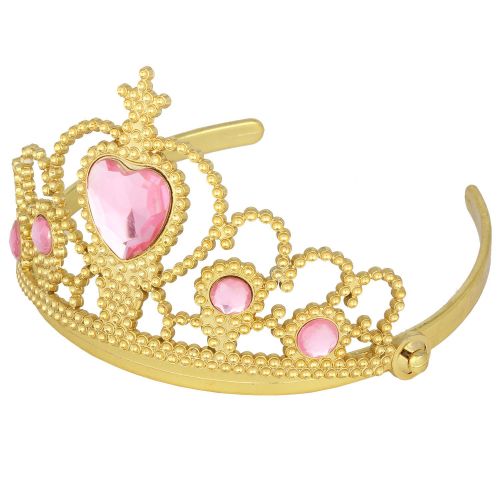  XiangGuanQianYing Tiaras and Crowns for Little Girls Plastic Gold Tiara Pink Ruby for Girls with Gift Wrap