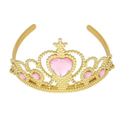 XiangGuanQianYing Tiaras and Crowns for Little Girls Plastic Gold Tiara Pink Ruby for Girls with Gift Wrap
