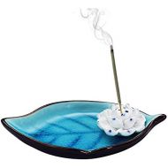 인센스스틱 Xiao Incense Stick Burner Holder Ceramic Decorative Lotus Incense Burner Leaf-Incense Ash Catcher Tray (Sky Blue)