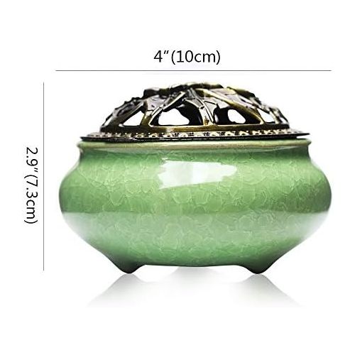  인센스스틱 Xiao Ceramic Stick Incense Burner and Cone Incense Stick Holder Ash Catcher with Brass lid for Home Decor Yoga Spa Meditation (Blue)