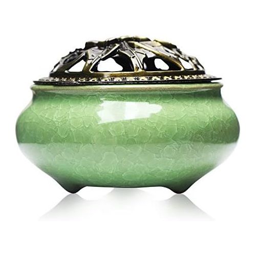  인센스스틱 Xiao Ceramic Stick Incense Burner and Cone Incense Stick Holder Ash Catcher with Brass lid for Home Decor Yoga Spa Meditation (Blue)