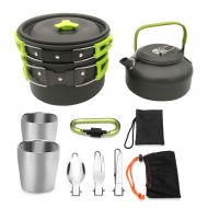 Xiao Tian Outdoor Camping Portable cookware Combination, with teapot ，Green Handle