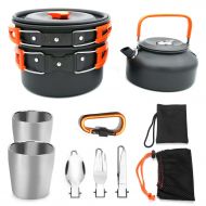 Xiao Tian Outdoor Camping Portable cookware Combination, with teapot ，Orange Handle