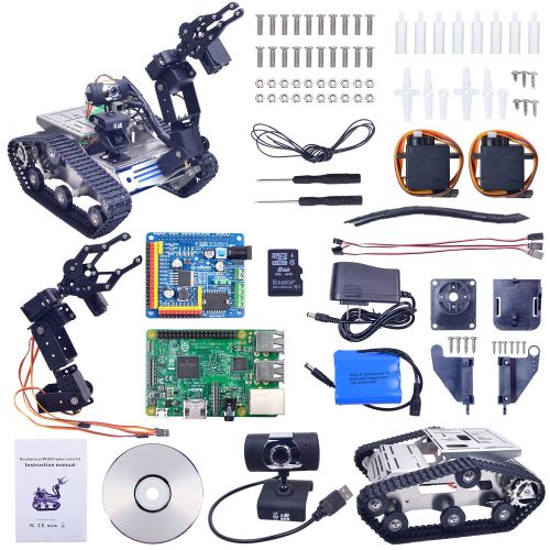  XiaoR Geek WiFi Manipulator Smart Robot car kit for Raspberry Pi,Tank Chassis FPV Camera Programable Robotics Vehicle Kit with 8Gb TF Card by iOS Android PC Controlled