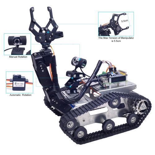  XiaoR Geek WiFi Manipulator Smart Robot car kit for Raspberry Pi,Tank Chassis FPV Camera Programable Robotics Vehicle Kit with 8Gb TF Card by iOS Android PC Controlled