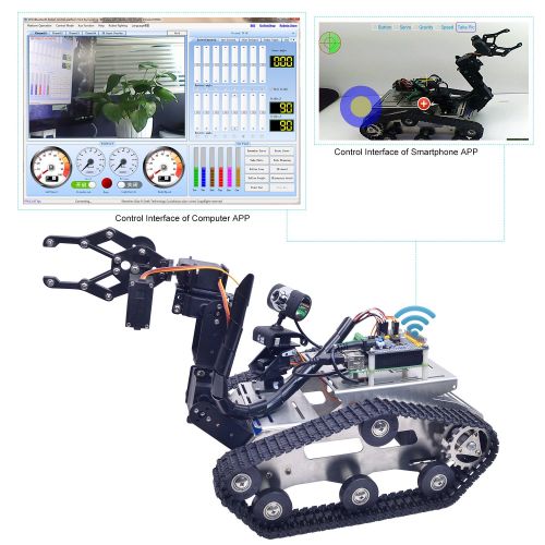  XiaoR Geek WiFi Manipulator Smart Robot car kit for Raspberry Pi,Tank Chassis FPV Camera Programable Robotics Vehicle Kit with 8Gb TF Card by iOS Android PC Controlled