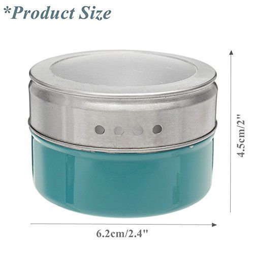  Xiaolanwelc@ 12PCS Magnetic Spice Tin Jars Stainless Steel Seasoning Sauce Storage Container Clear Lid Kitchen Condiment Holder Kitchenware (Blue)