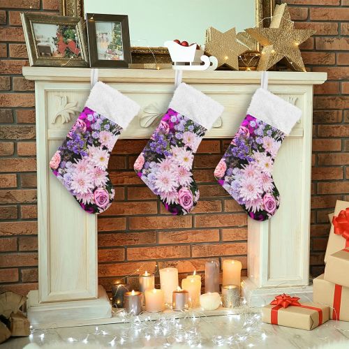  xigua Christmas Stockings,Purple Pink Flower Big Xmas Stockings Gift Decorations and Party Supplies, Used for Fireplace Decoration Socks 1PCS