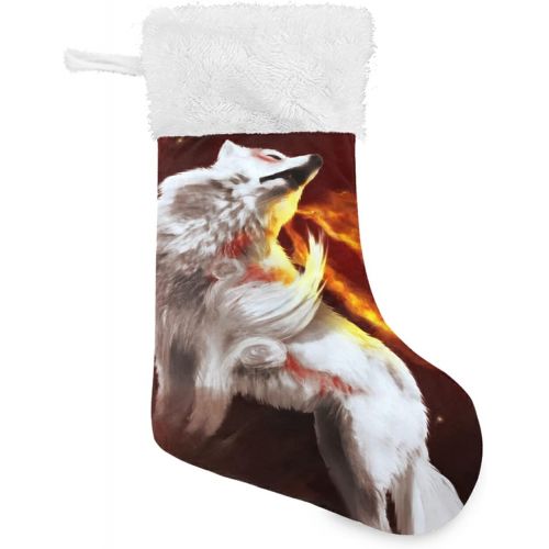  xigua Christmas Stockings,Fire Wolf Big Xmas Stockings Gift Decorations and Party Supplies, Used for Fireplace Decoration Socks 2PCS