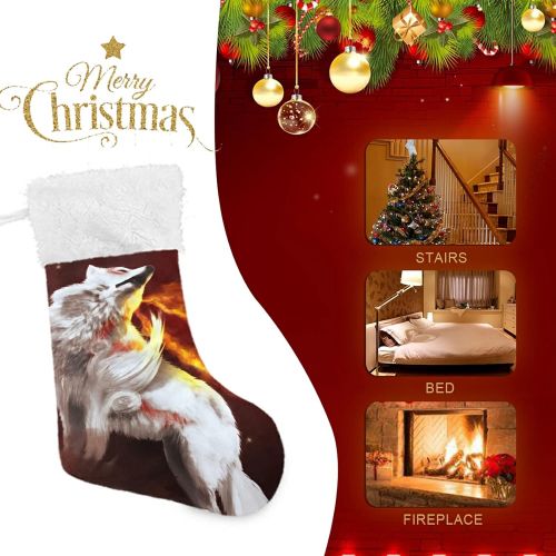 xigua Christmas Stockings,Fire Wolf Big Xmas Stockings Gift Decorations and Party Supplies, Used for Fireplace Decoration Socks 2PCS