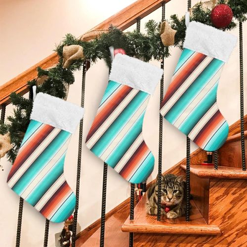  xigua 1 Pack Christmas Stocking, Mexican Serape Blanket Stripes Xmas Stockings Fireplace Decoration Hanging Ornament 17.7 Inch