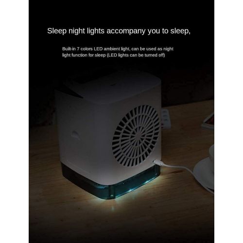  Ximoon Mini Air Cooler Humidifier Leakproof & Freon-Free with 3 Fan Speed,USB Charging Purifier with 7-Color LED, Suitable for Home, Office,Outdoor Small Desktop Cooling Fan+ Remot