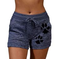 Xinantime Womens Cute Dog Paw Print Sport Short Pants Casual Drawstring Elastic Quick-Dying Daily Yoga Pants with Pocket