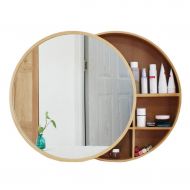 Xing Hua Shop Wall-Mounted Mirror Bathroom Mirror Cabinet Bathroom Mirror with Shelf Locker Wall-Mounted Makeup Vanity Round Mirror (Color : Wood Color, Size : 70cm)