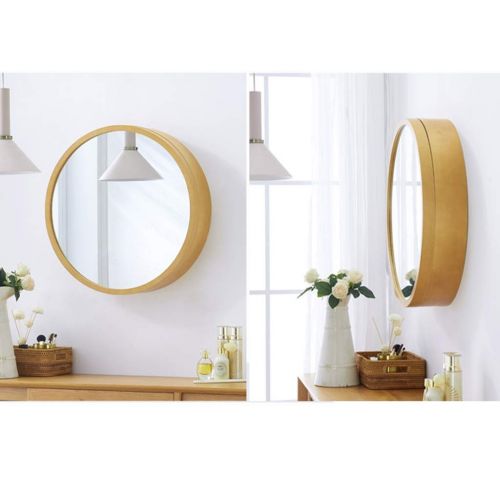  Xing Hua Shop Wall-Mounted Mirror Bathroom Mirror Cabinet Bathroom Mirror with Shelf Locker Wall-Mounted Makeup Vanity Round Mirror (Color : Wood Color, Size : 70cm)