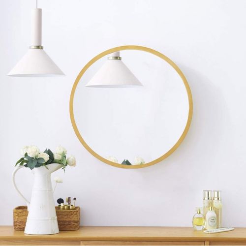  Xing Hua Shop Wall-Mounted Mirror Bathroom Mirror Cabinet Bathroom Mirror with Shelf Locker Wall-Mounted Makeup Vanity Round Mirror (Color : Wood Color, Size : 70cm)