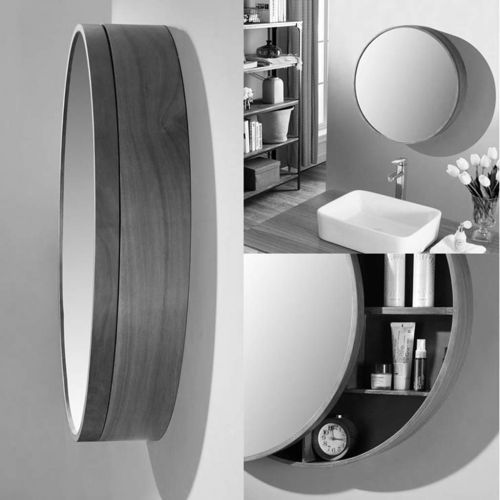  Xing Hua Shop Wall-Mounted Mirror Bathroom Mirror Cabinet Bathroom Mirror with Shelf Locker Wall-Mounted Makeup Vanity Round Mirror (Color : Wood Color, Size : 70cm)