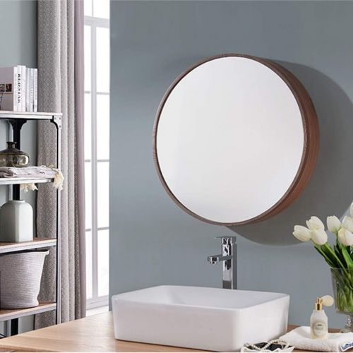  Xing Hua Shop Wall-Mounted Mirror Bathroom Mirror Cabinet Bathroom Mirror with Shelf Locker Wall-Mounted Makeup Vanity Round Mirror (Color : Wood Color, Size : 70cm)