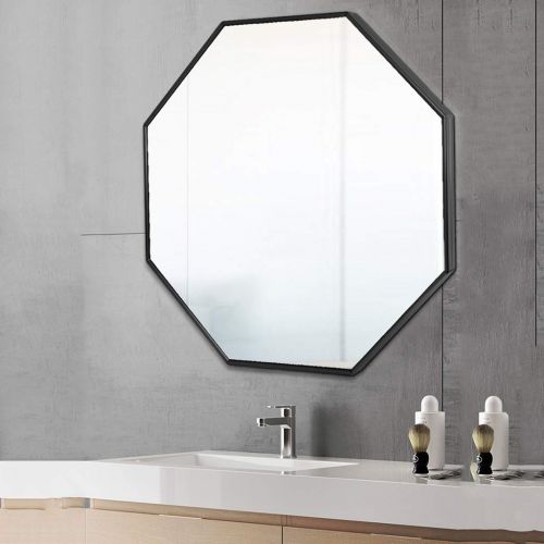  Xing Hua Shop Wall Mirror Aluminum Alloy Mirror Home Bathroom Mirror Octagonal Wall Hanging Mirror Living Room Bedroom Makeup Mirror Porch Display Mirror (Color : Black, Size : 606